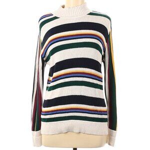 Tommy Hilfiger Mock Neck Colorful Stripe Sweater in Off White Size M
